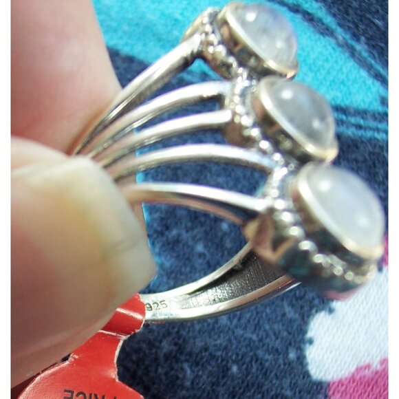 925 STERLING SILVER Genuine Rainbow Moonstone Statement Ring - Picture 10 of 14